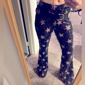 Black sequin golden silver star Flared cut pant dollskill